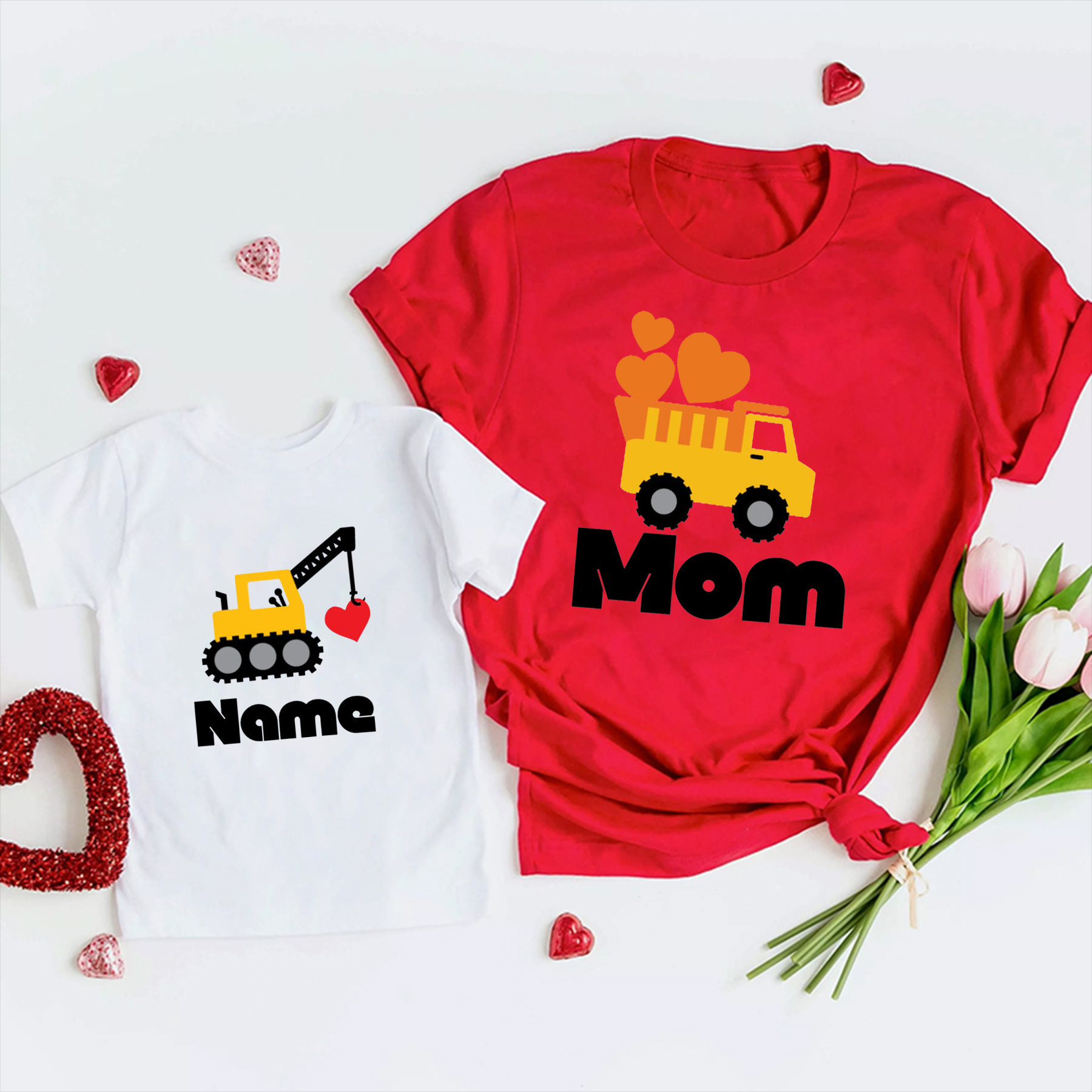 Heart Truck Valentines Day Family Matching Shirts