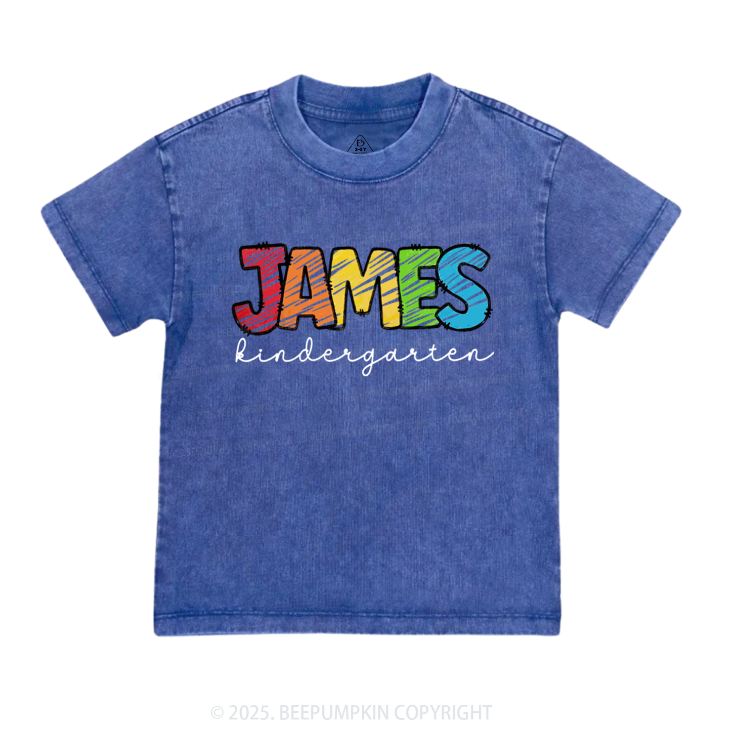 Personalized Rainbow Alphabet Name Toddler&Kids Washed Tees