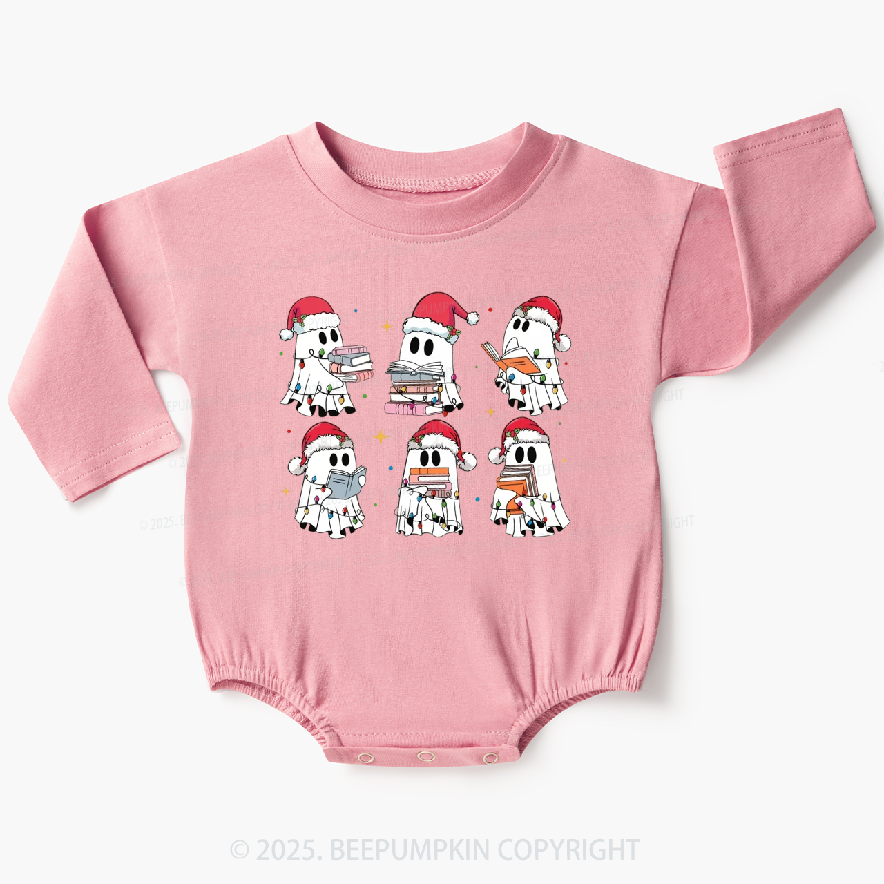 Christmas Book Ghost Baby Bubble Romper Beepumpkin