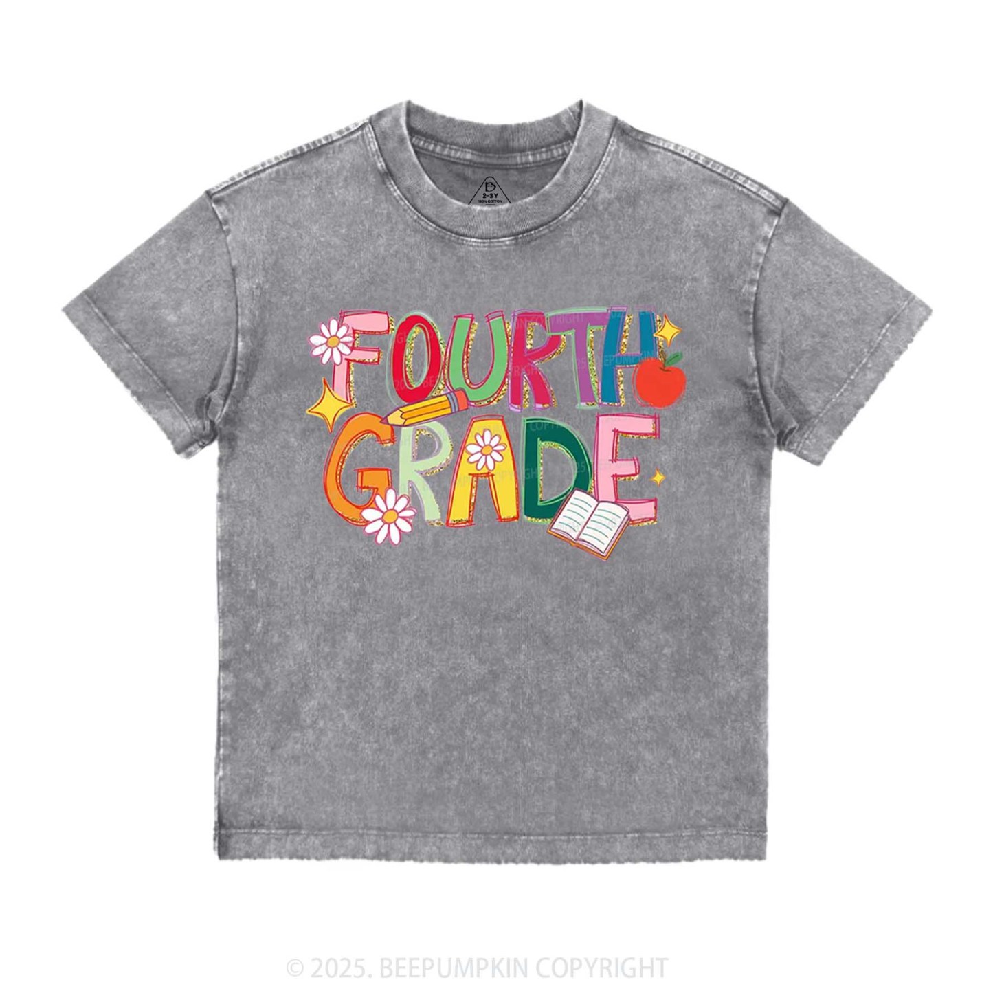 Personalized Girly Floral Kindergarten Neon School Toddler&Kids Washed Tees