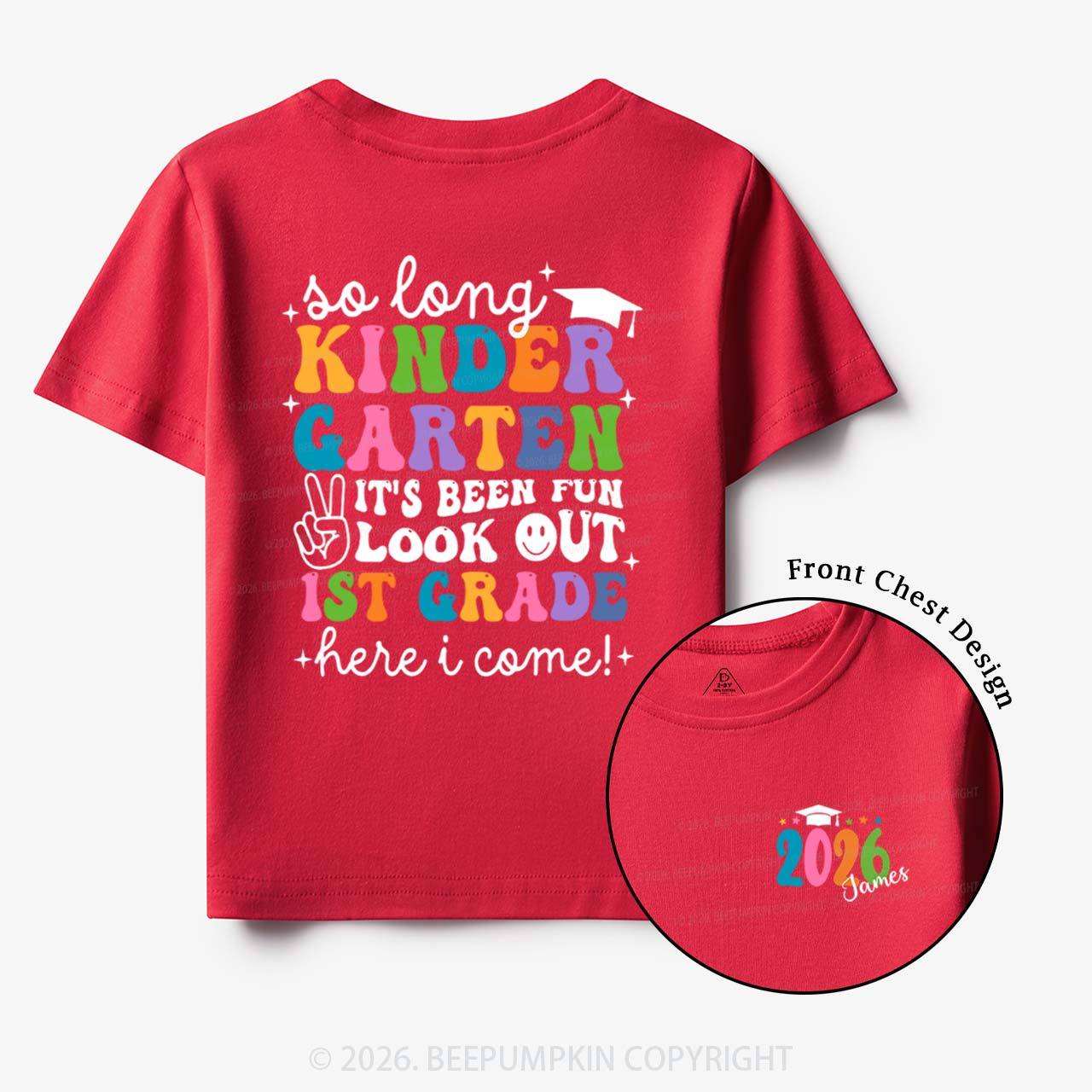 Personalized Name So Long Kindergarten Hello 1st Grade Toddler&Kid's Tees