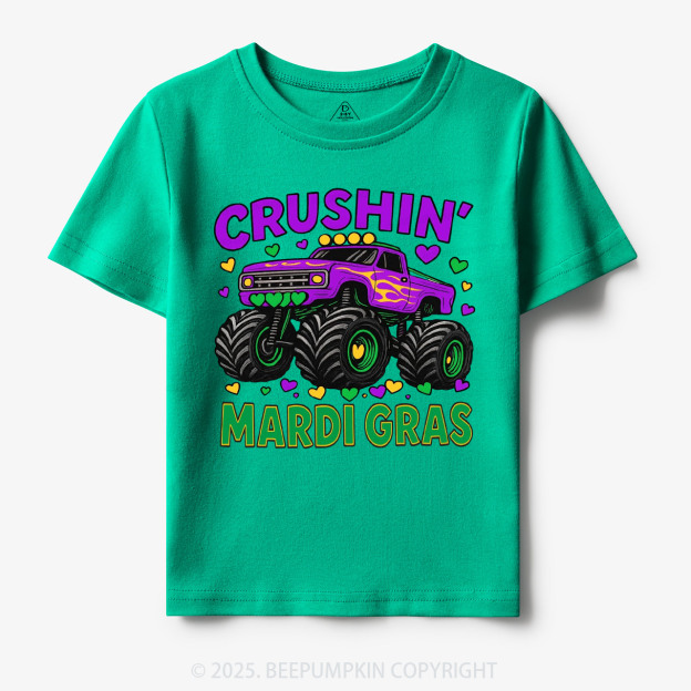 Crushin' Mardi Gras Monster Truck Toddler&Kid's Tees Beepumpkin