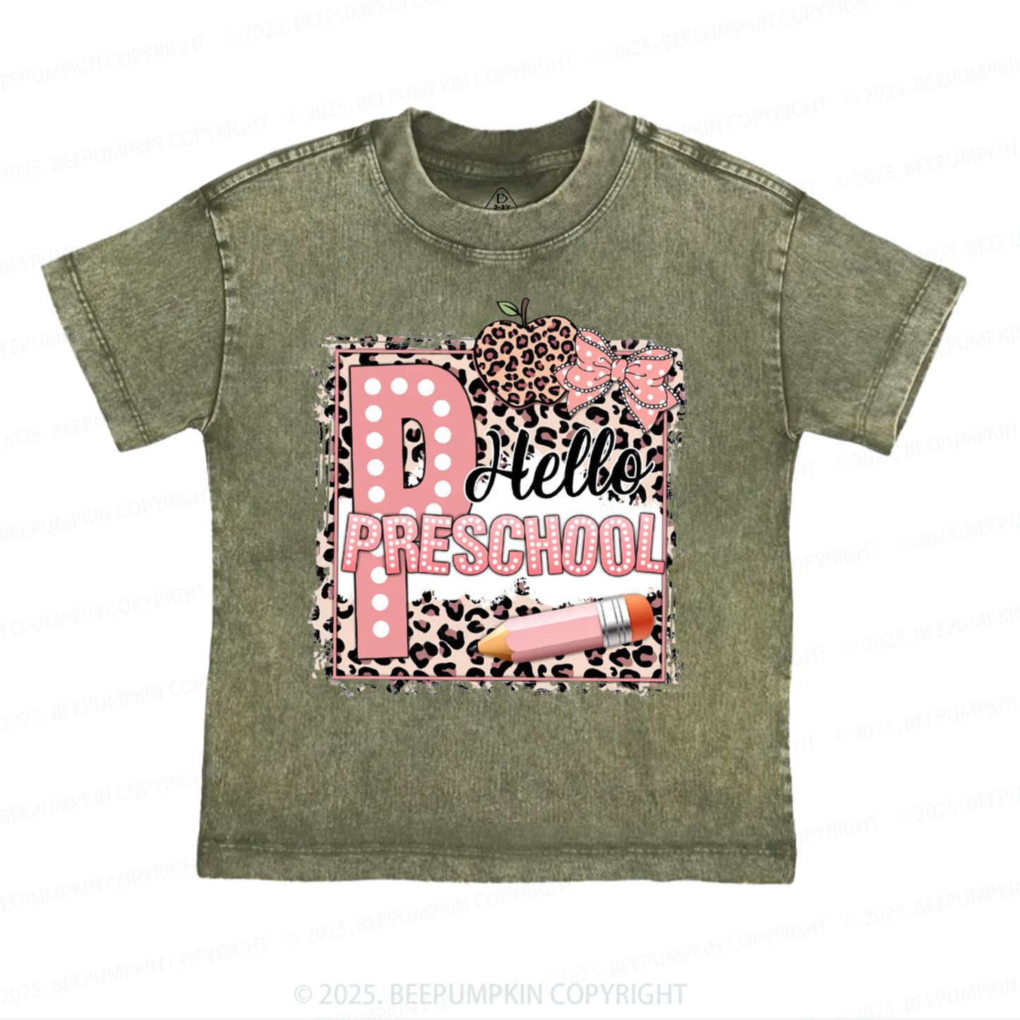 Personalized Leopard Grade Back To School Toddler&Kids Washed Tees
