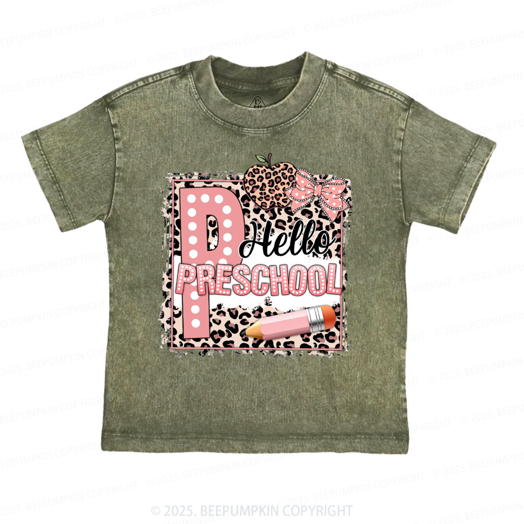 Personalized Leopard Grade Back To School Toddler&Kids Washed Tees