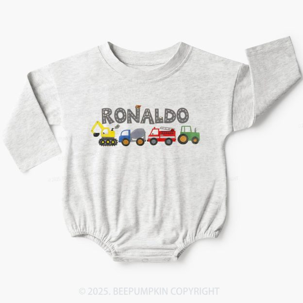 Personalized Name Boy Constructions Vehicles Baby Bubble Romper Beepumpkin