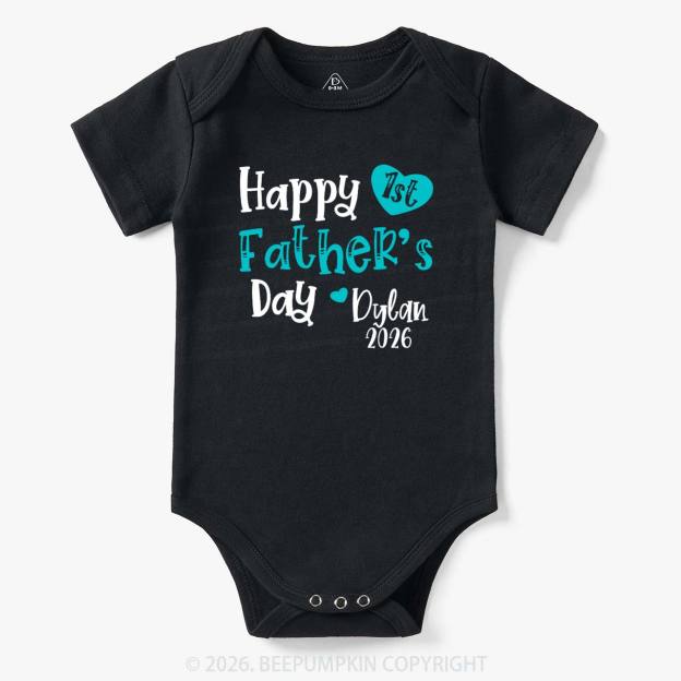 Personalized Happy 1st Father's Day Blue Bodysuit Beepumpkin