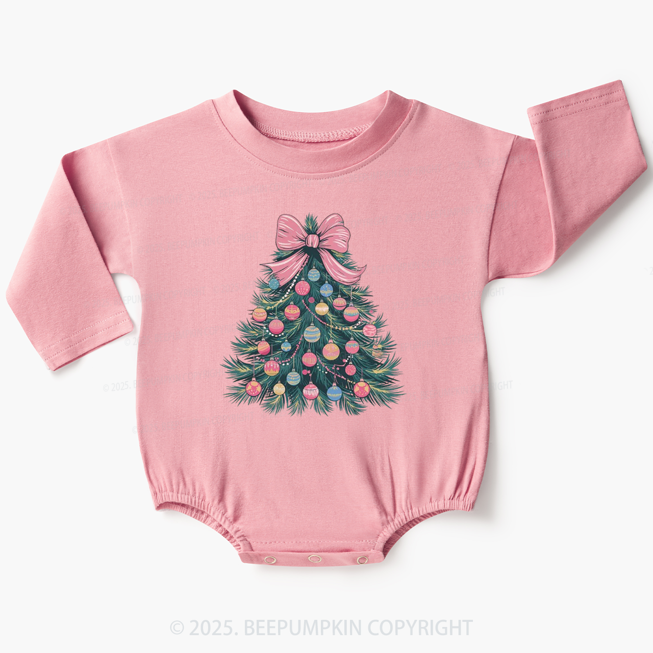 Christmas Tree Bow Baby Bubble Romper Beepumpkin