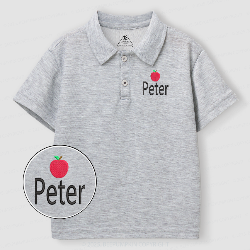 Personalized Embroidered Red Apple Name Toddler&Kid's Polo Shirt Beepumpkin