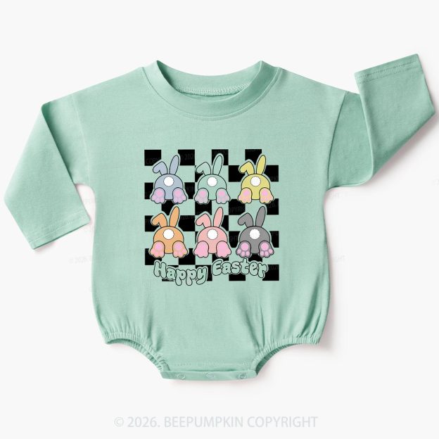 Happy Easter Bunnies Checkered Baby Bubble Romper