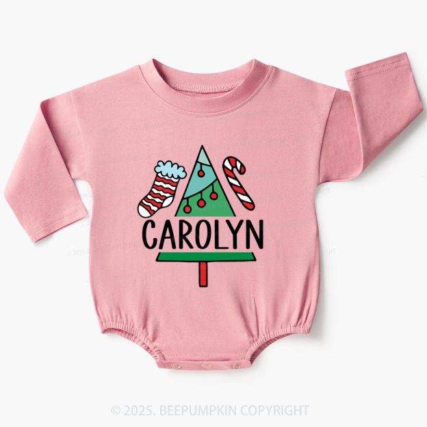 Personalized Hand Drawn Christmas Name Baby Bubble Romper Beepumpkin