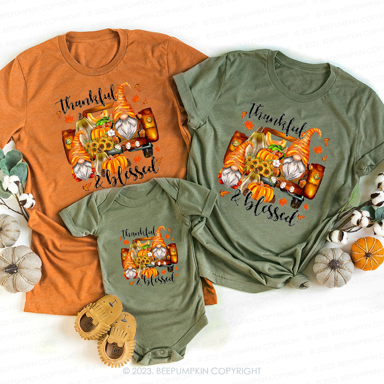 Thankful Blessed Gnomes Truck Family Shirt Beepumpkins