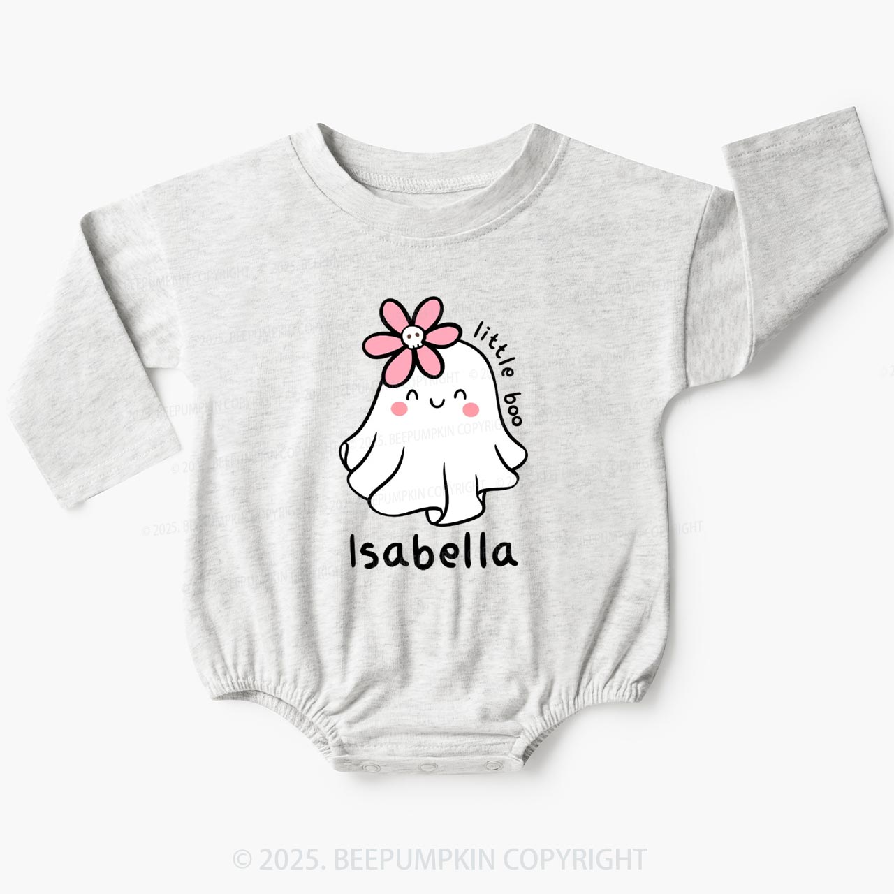 Personalized Halloween Little Boo Ghost Baby Bubble Romper Beepumpkin