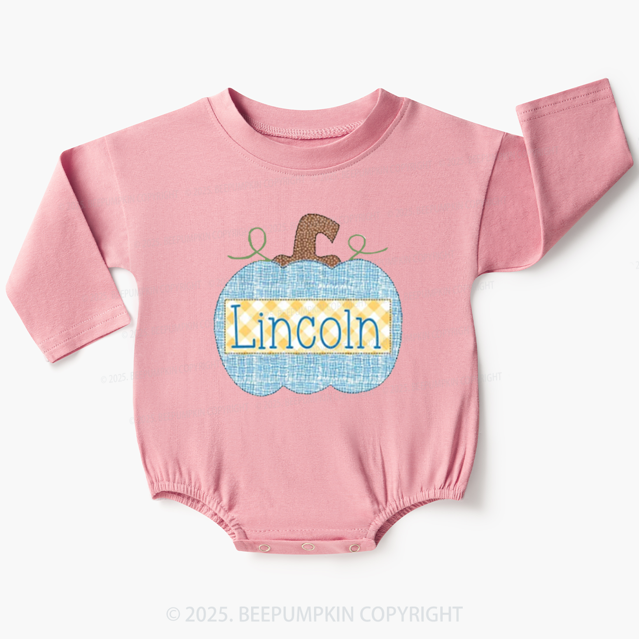 Personalized Denim Pumpkin Name Baby Bubble Romper Beepumpkin