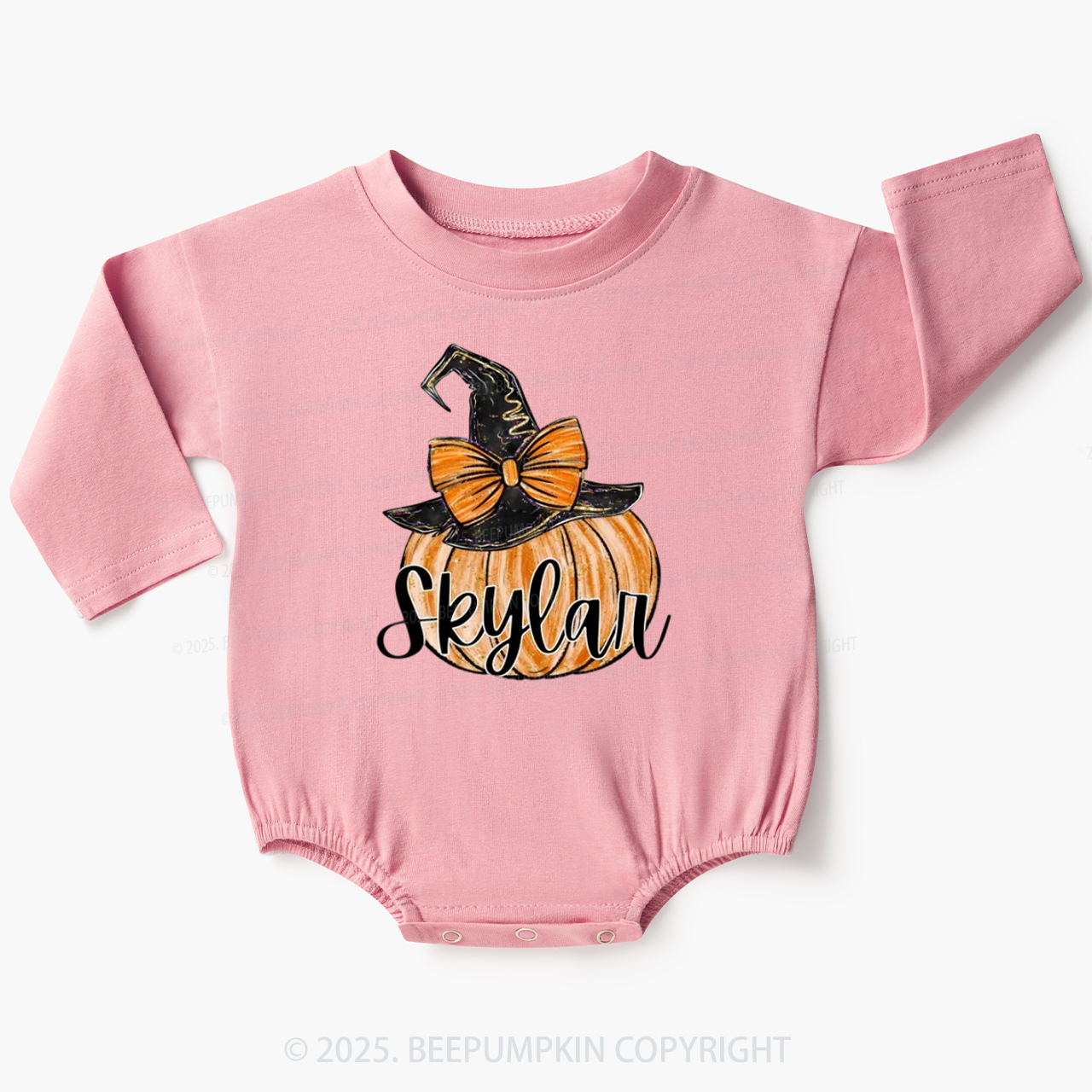 Personalized Pumpkin Witch Hat Baby Bubble Romper Beepumpkin