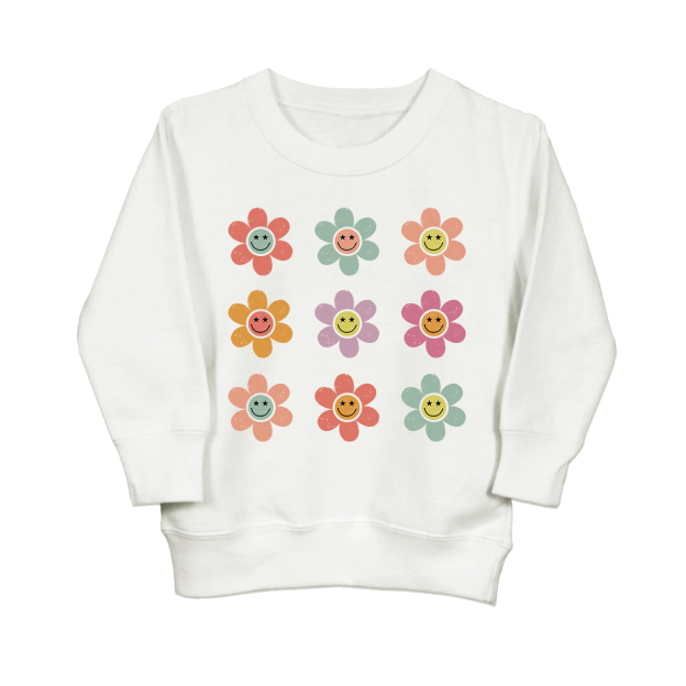 Happy Face Flowers Summer Kids Sweatshirt