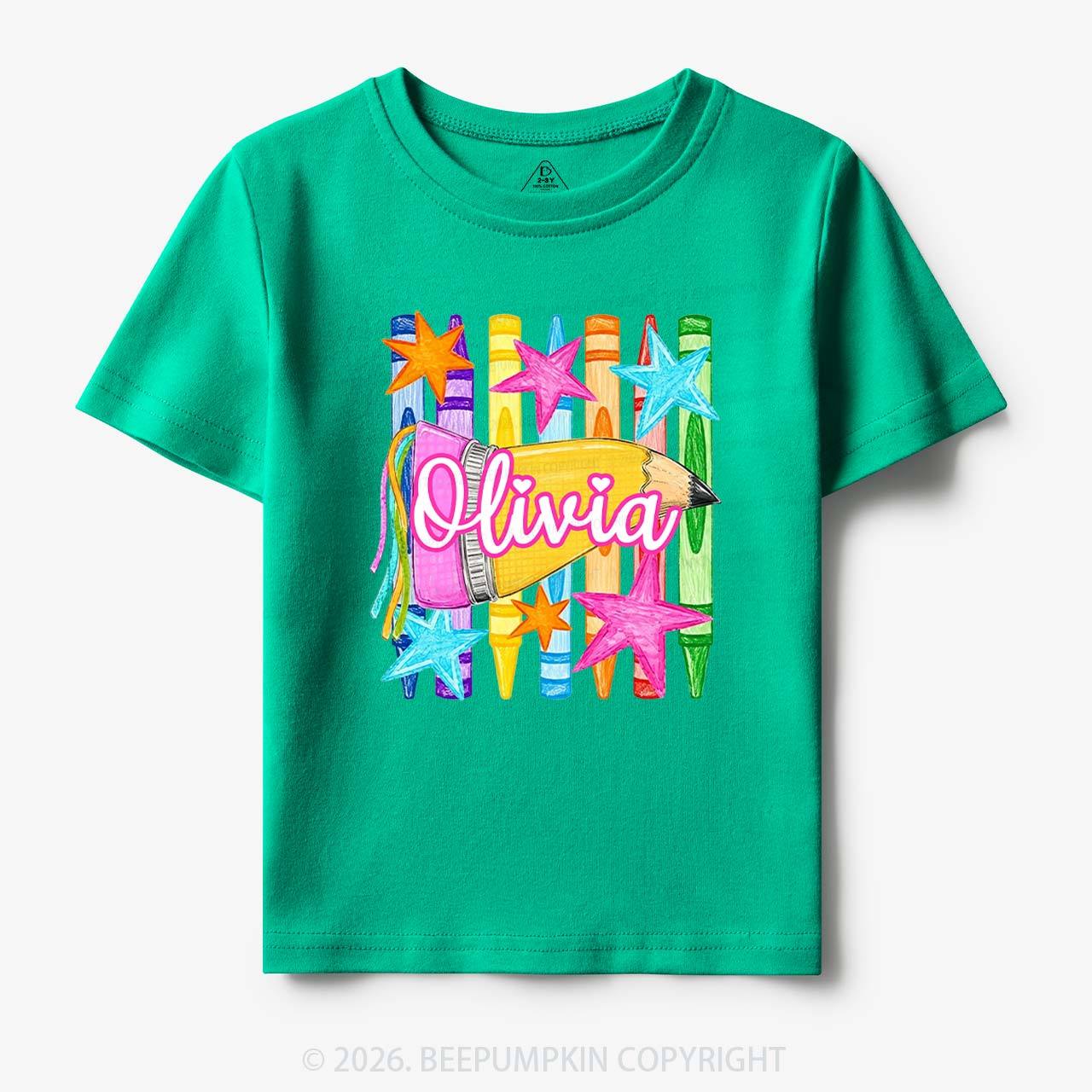 Personalized Name Striped Pencil Crayon Toddler&Kid's Tees