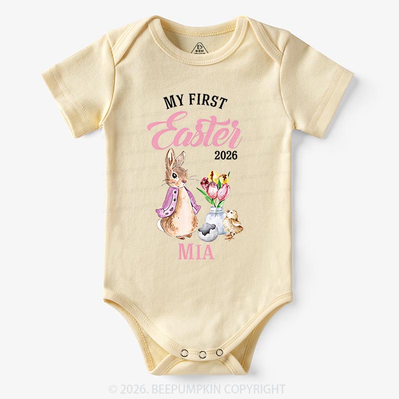 Personalized Little Pink Bunny’s First Easter Baby Bodysuit