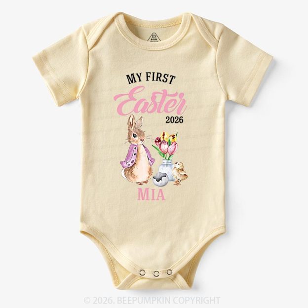 Personalized Little Pink Bunny’s First Easter Baby Bodysuit