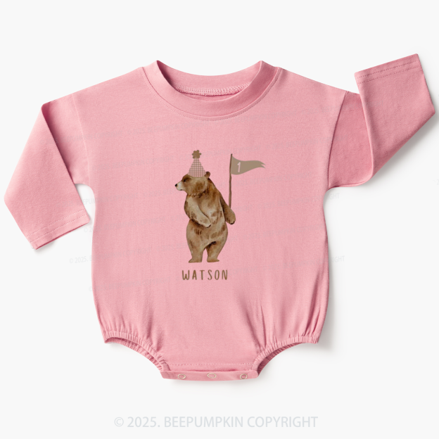 Personalized Beary First Birthday Baby Bubble Romper Beepumpkin
