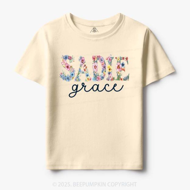 Personalized Floral Name Toddler&Kid's Tees Beepumpkin