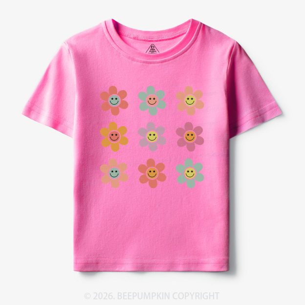 Happy Face Flowers Summer Kids T-Shirts