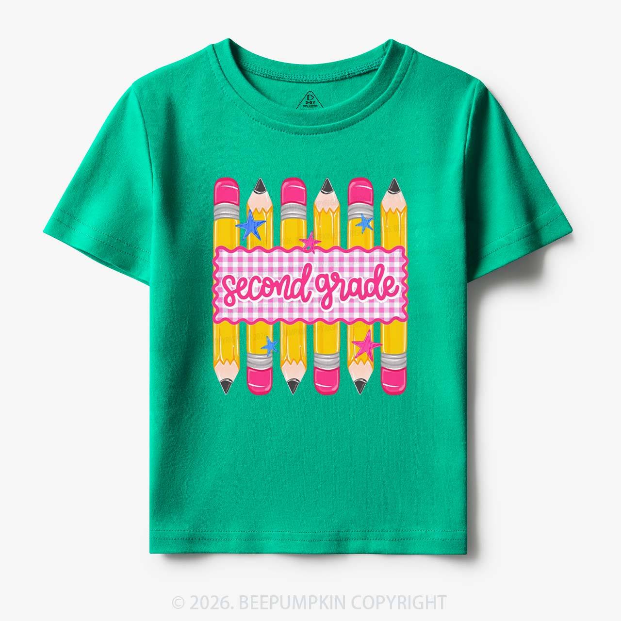Personalized Grade Level Gingham Pencil Toddler&Kid's Tees