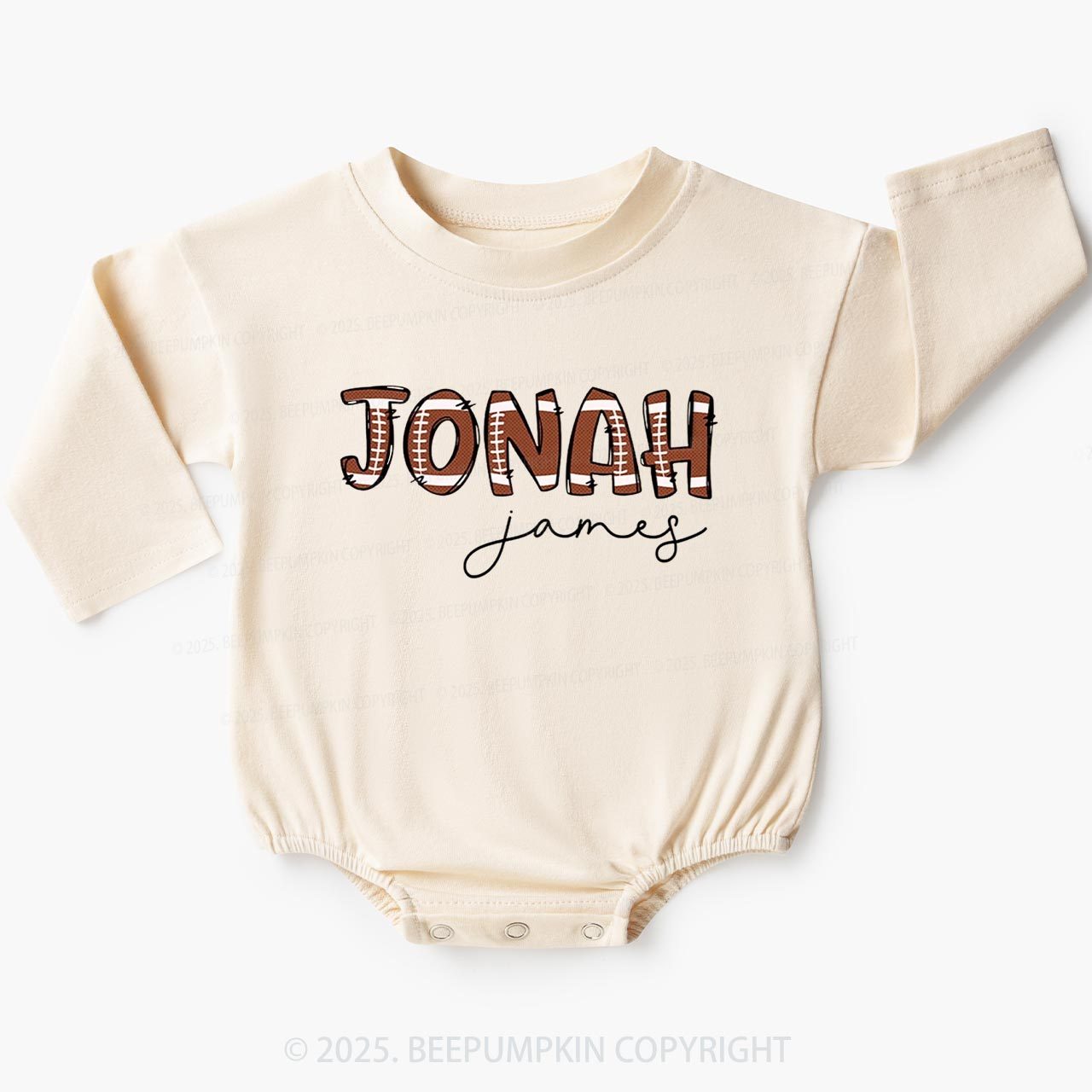 Personalized Football Name Baby Bubble Romper Beepumpkin