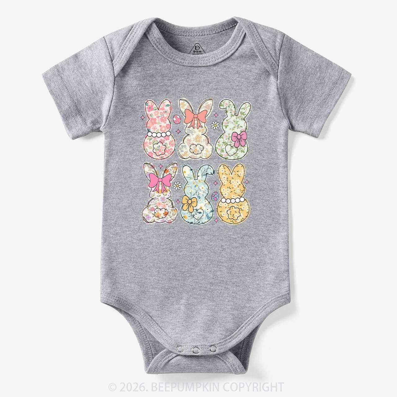 Vintage Spring Floral Bunny Bows Baby Bodysuit