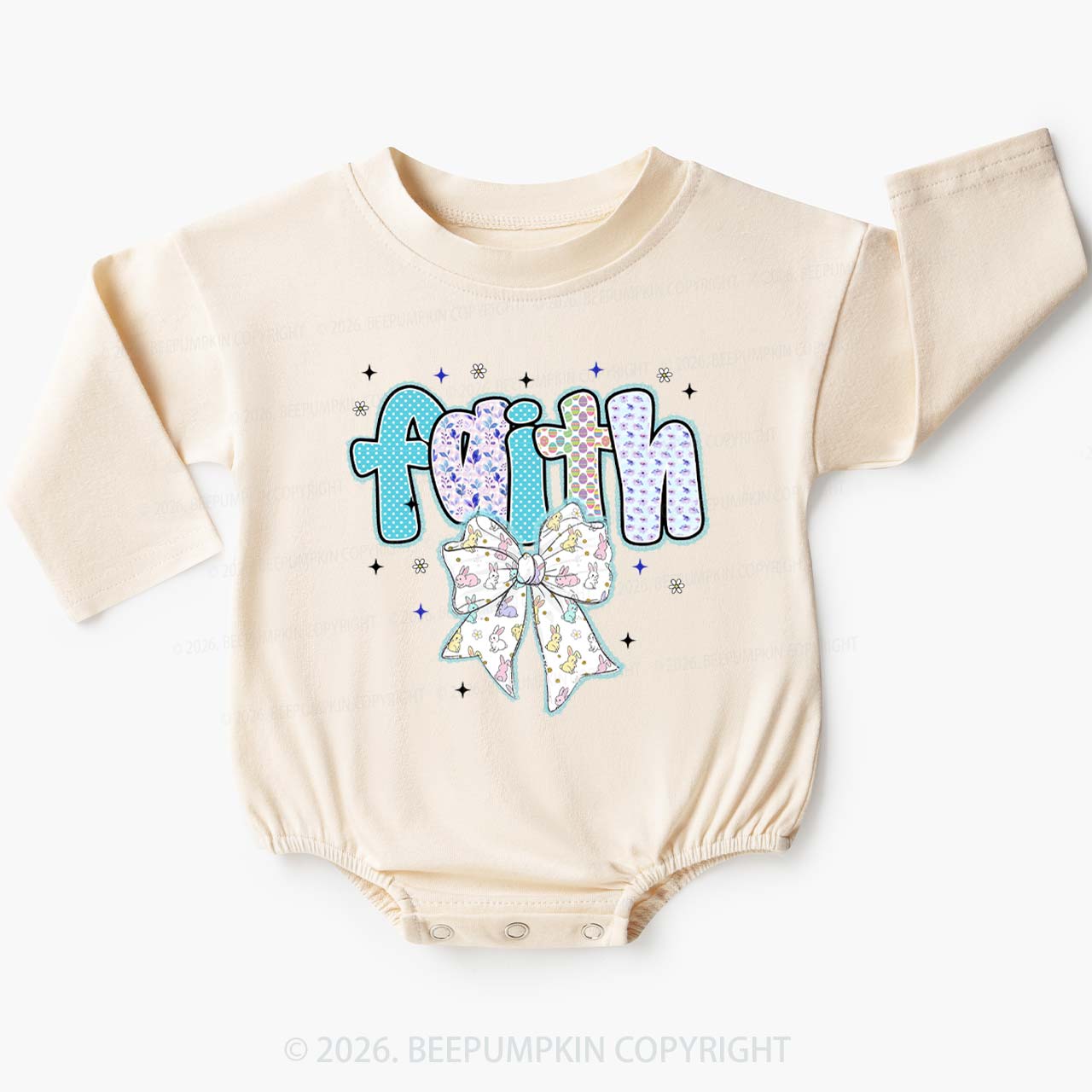 Blooming Faith Bunny Bow Baby Bubble Romper