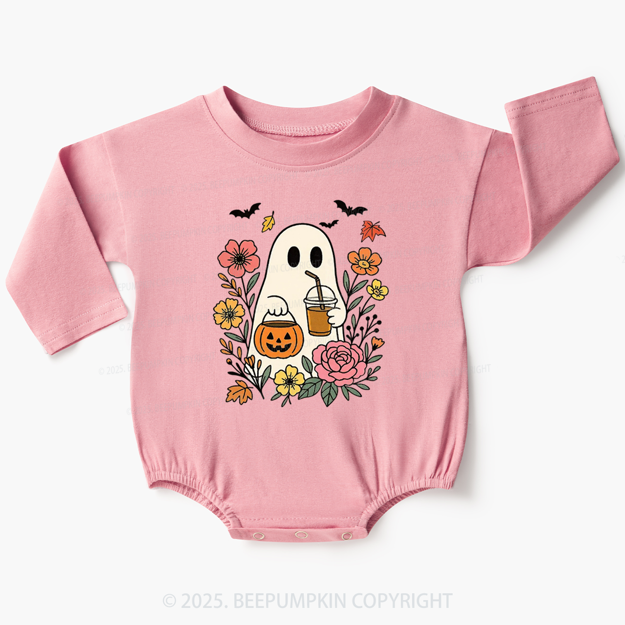 Floral Ghost Vibes Baby Bubble Romper Beepumpkin