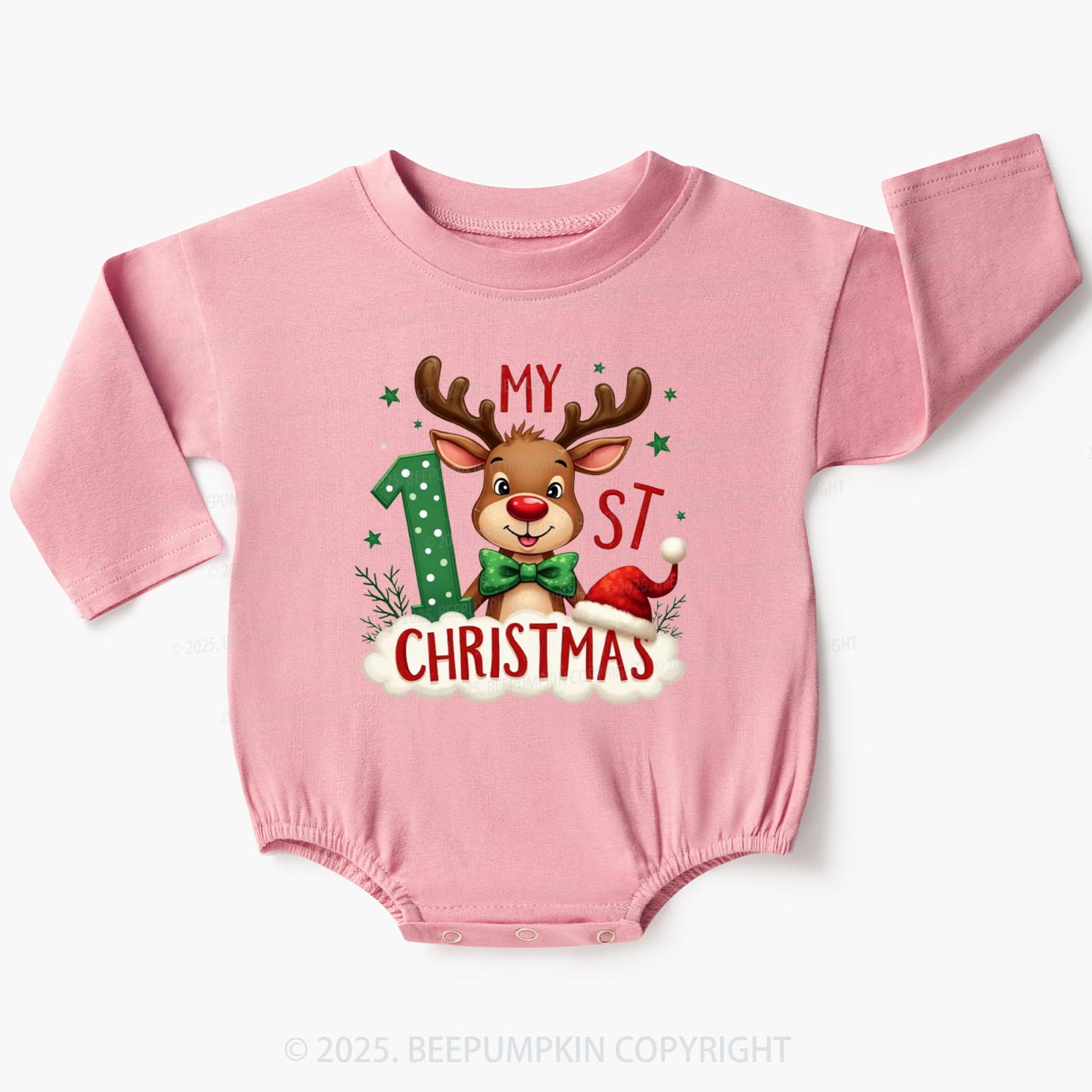 1st Christmas Cheer With Reindeer Baby Bubble Romper Beepumpkin