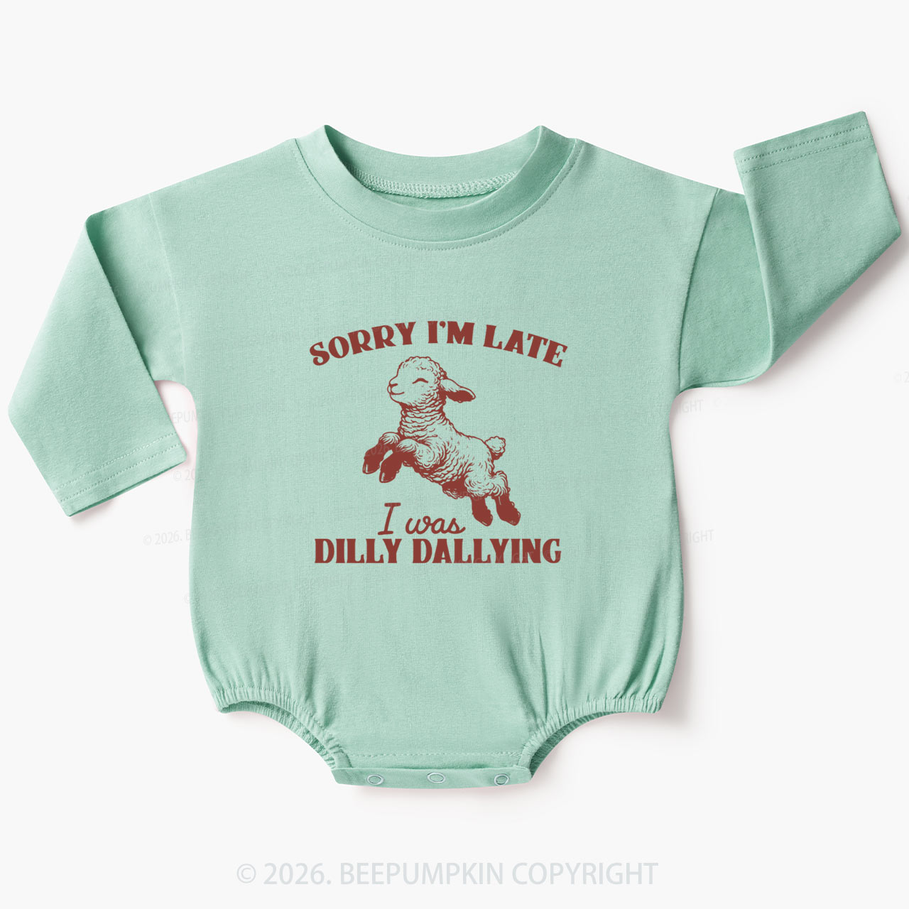 Sorry I'm Late I Was Dilly Dallying Lamb Sheep Baby Bubble Romper