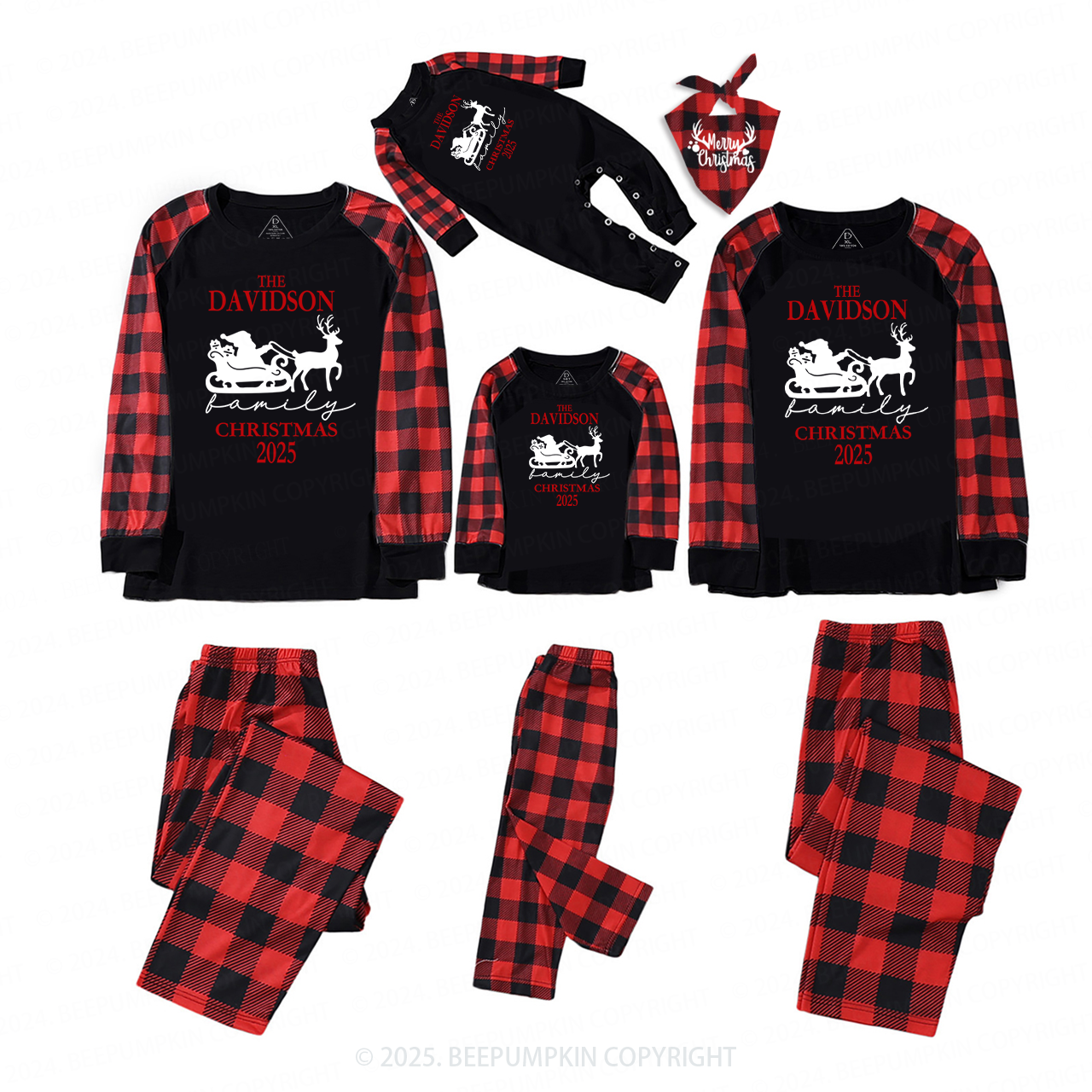 2025 Personalized Santa Claus On The Sleigh Family Matching Pajamas