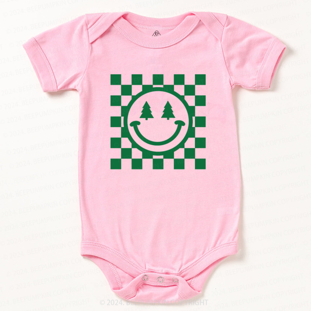 Christmas Green Smiley Tree Baby Bodysuit