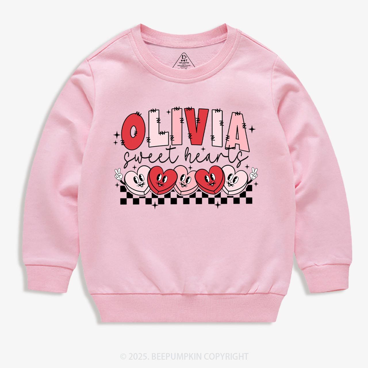 Personalized Pink Heart Smile Kid's Sweatshirt