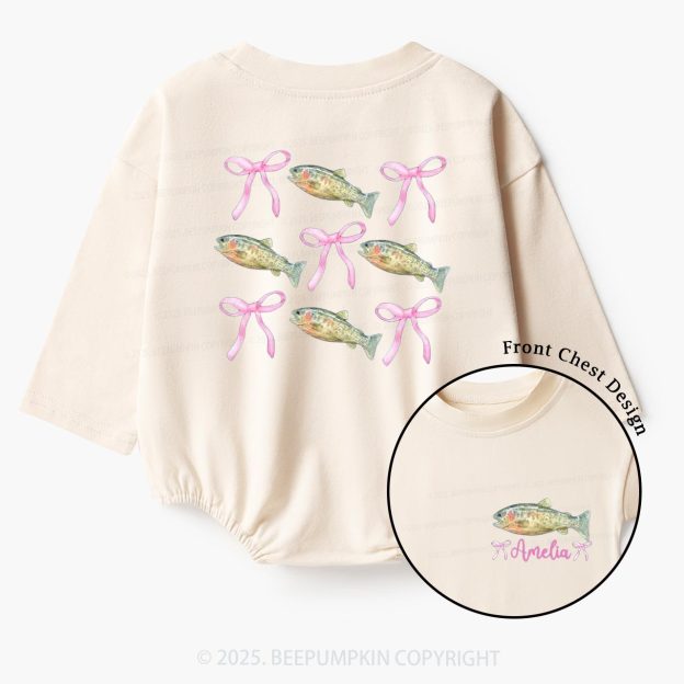 Personalized Pink Bow Fishing Baby Bubble Romper Beepumpkin