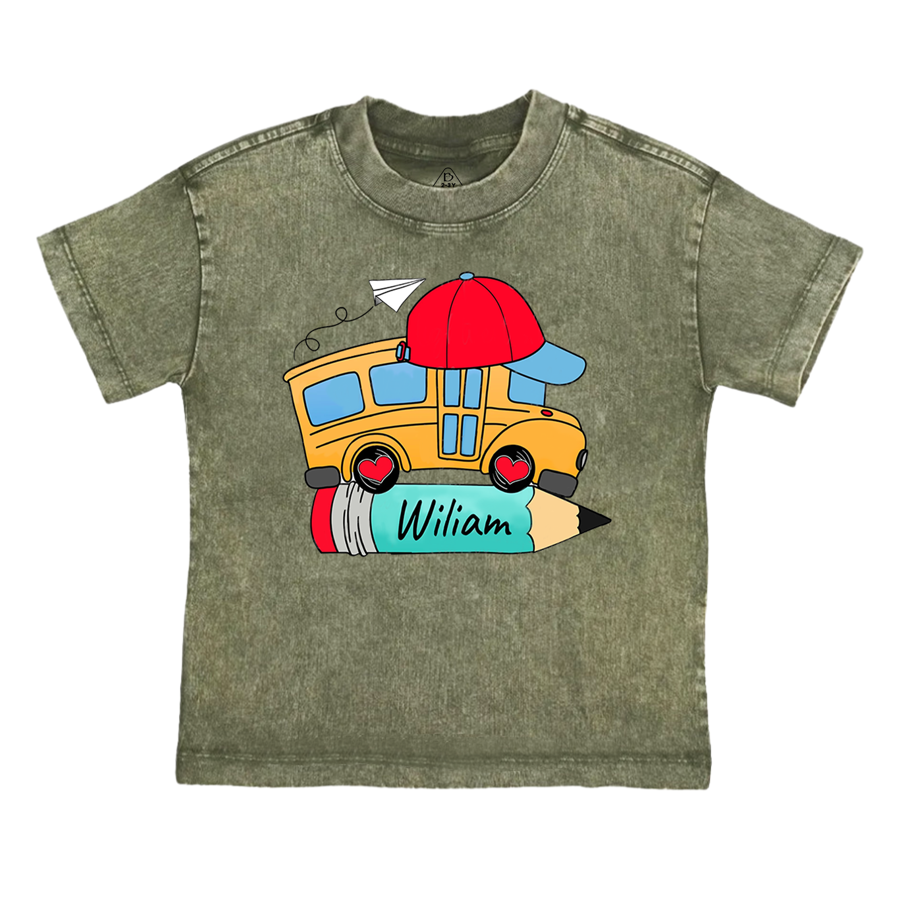Personalized Bundle School Bus With Name Toddler&Kids Washed Tees