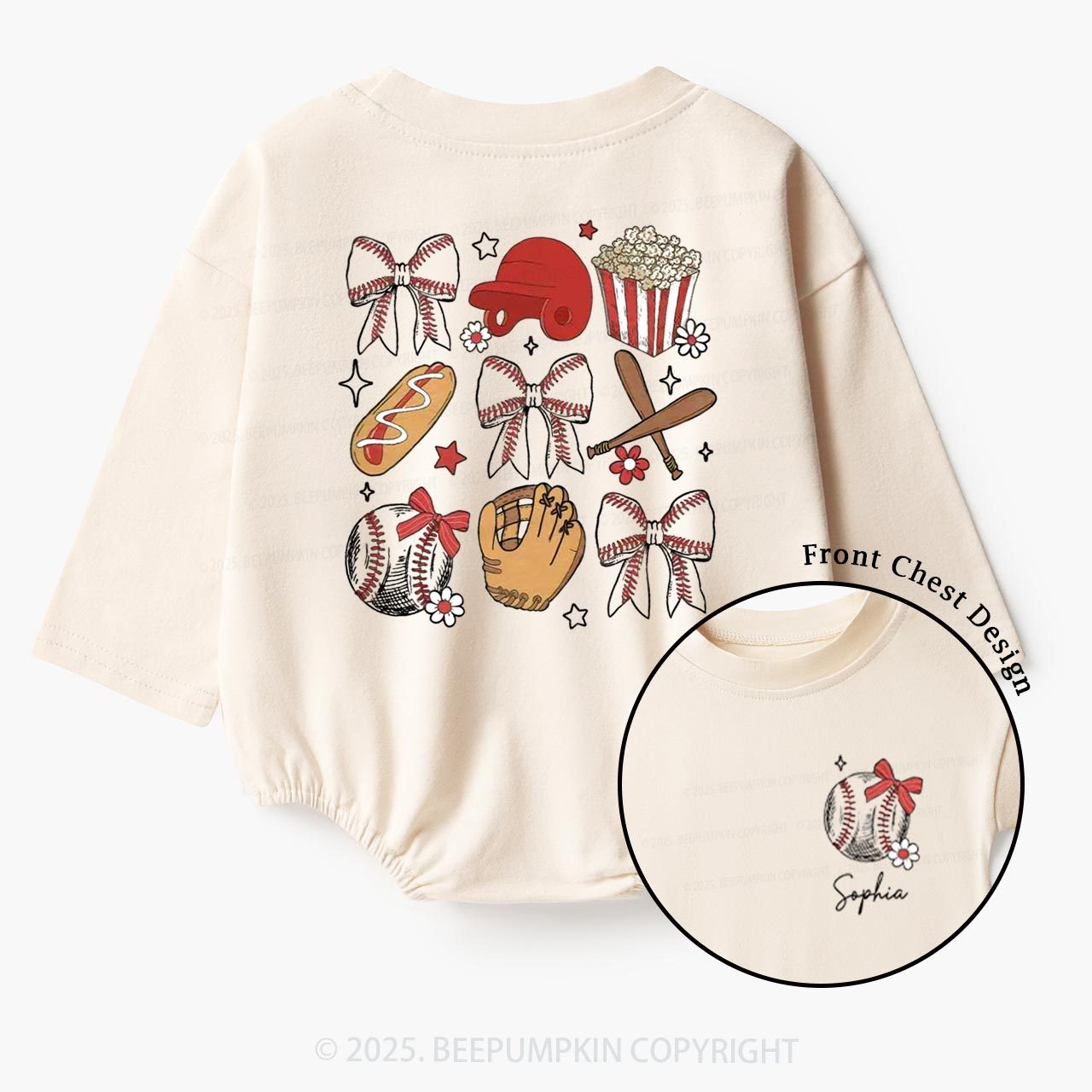 Personalized Girl Baseball Game Day Baby Bubble Romper Beepumpkin