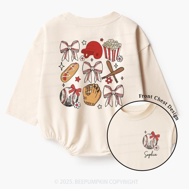 Personalized Girl Baseball Game Day Baby Bubble Romper Beepumpkin