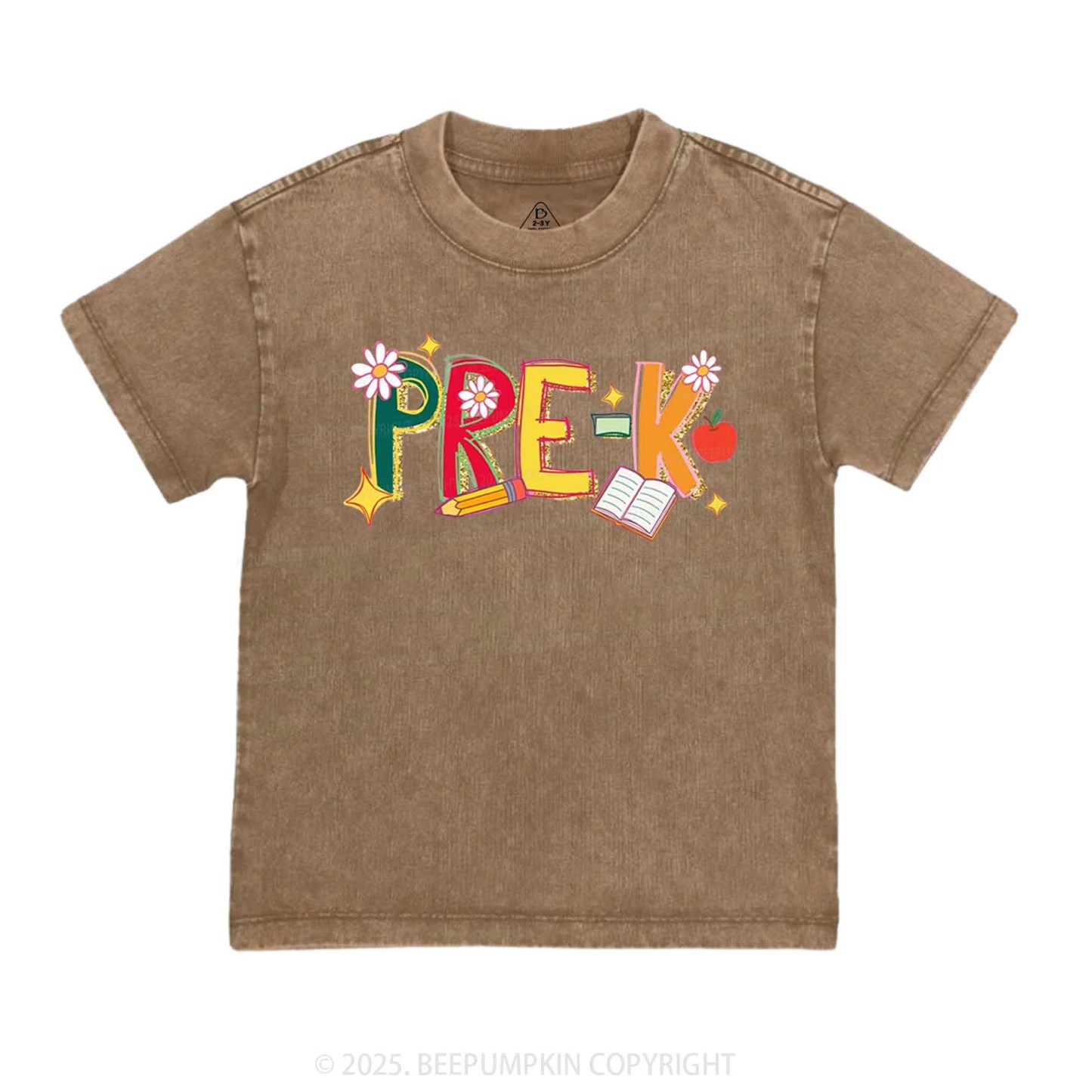 Personalized Girly Floral Kindergarten Neon School Toddler&Kids Washed Tees