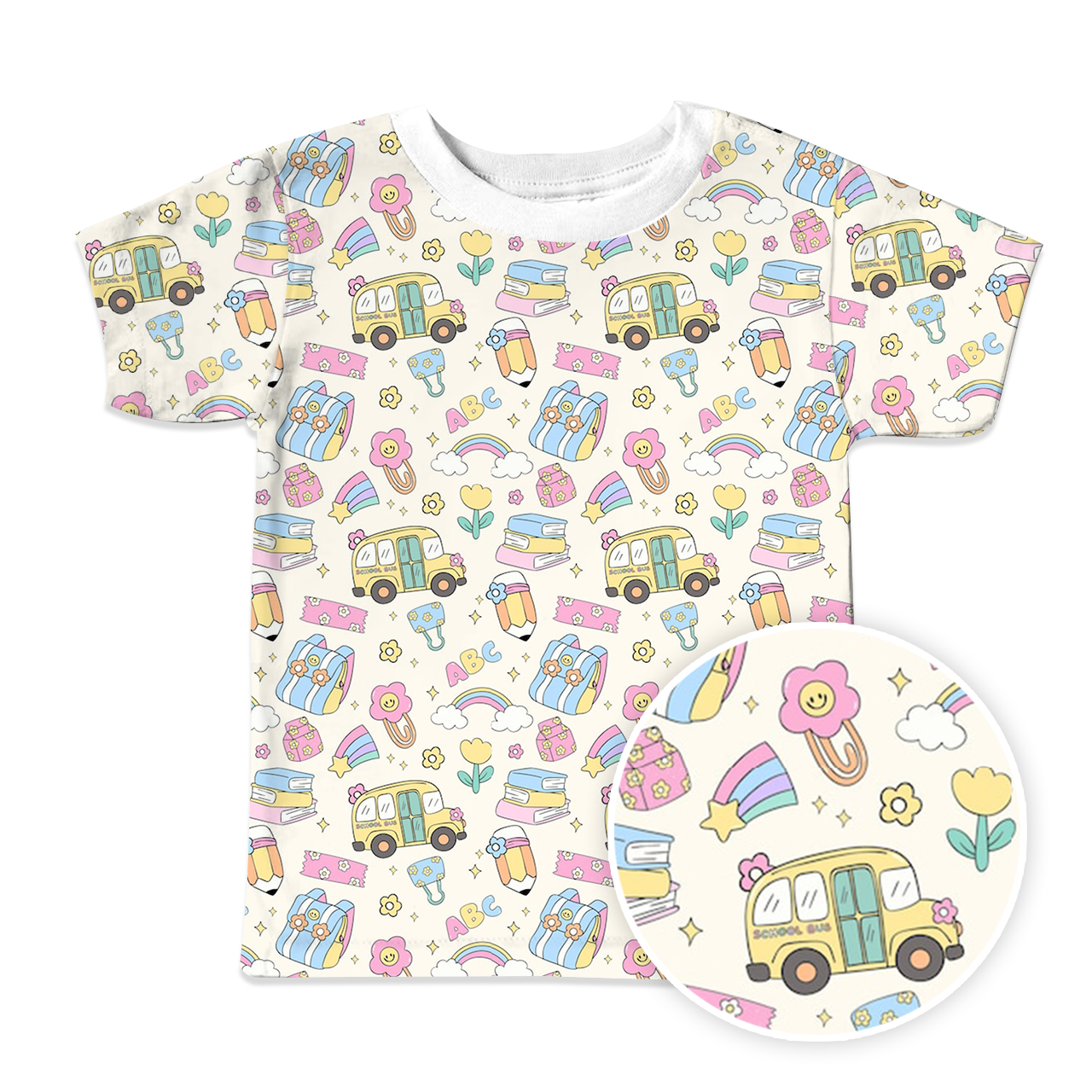 Rainbow School Bus Back To School All Over Print Kids Tees