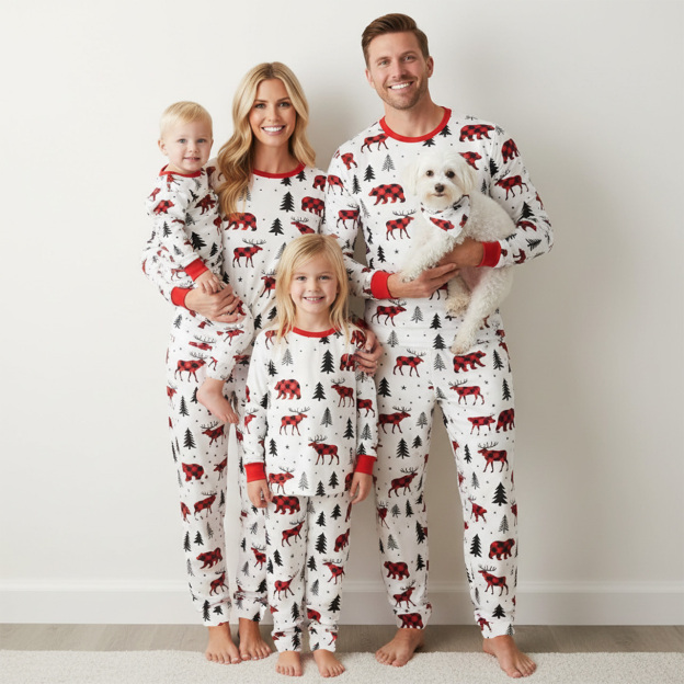Buffalo Plaid Forest All-Over Print Family Matching Pajama Sets