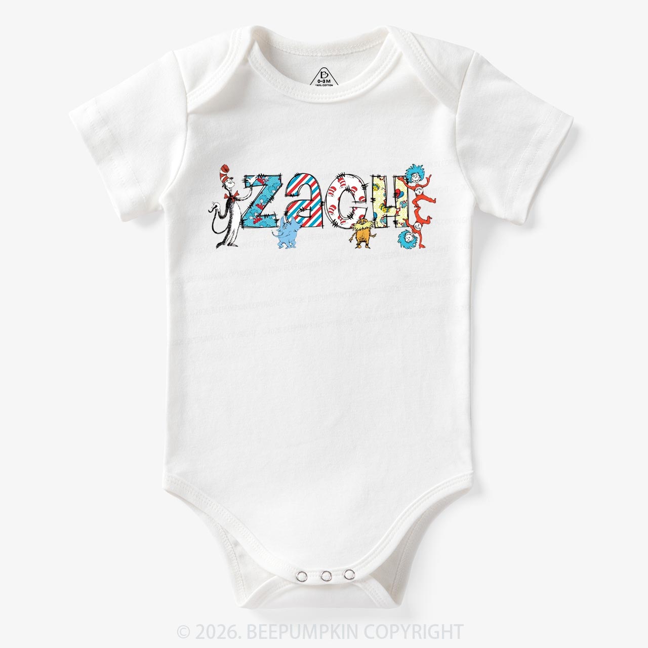 Personalized Seuss‑Style Letter Art Baby Bodysuit