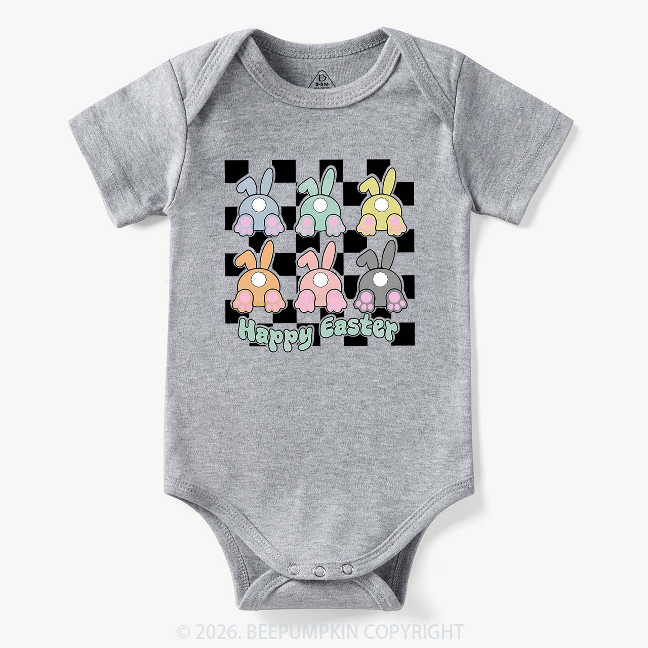 Happy Easter Bunnies Checkered Bodysuit