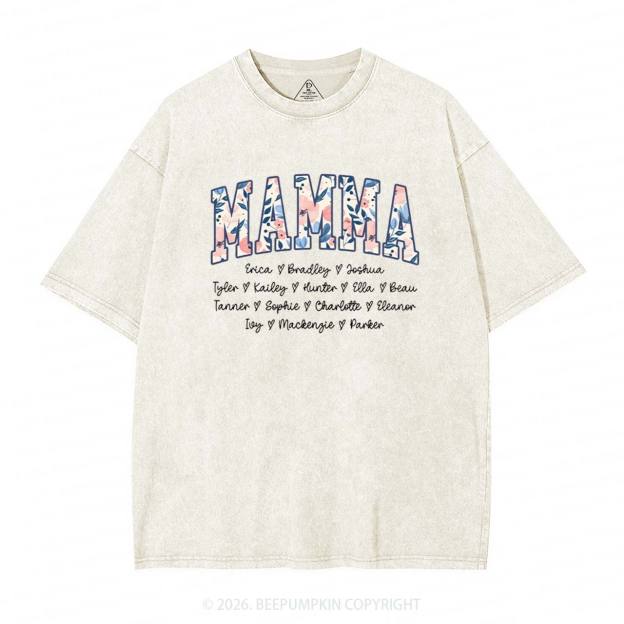 Personalized Floral with Names Mother's Day Adult Washed T-Shirts
