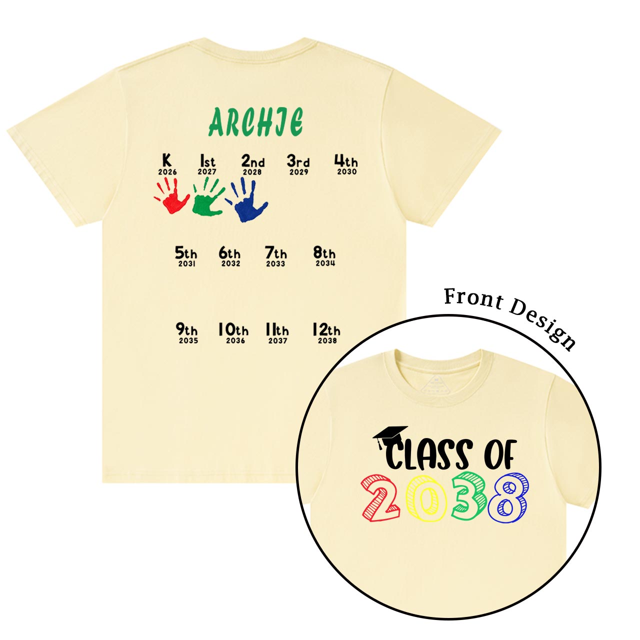 Hand Print-Class Of 2037 Personalized Shirts For School Kids