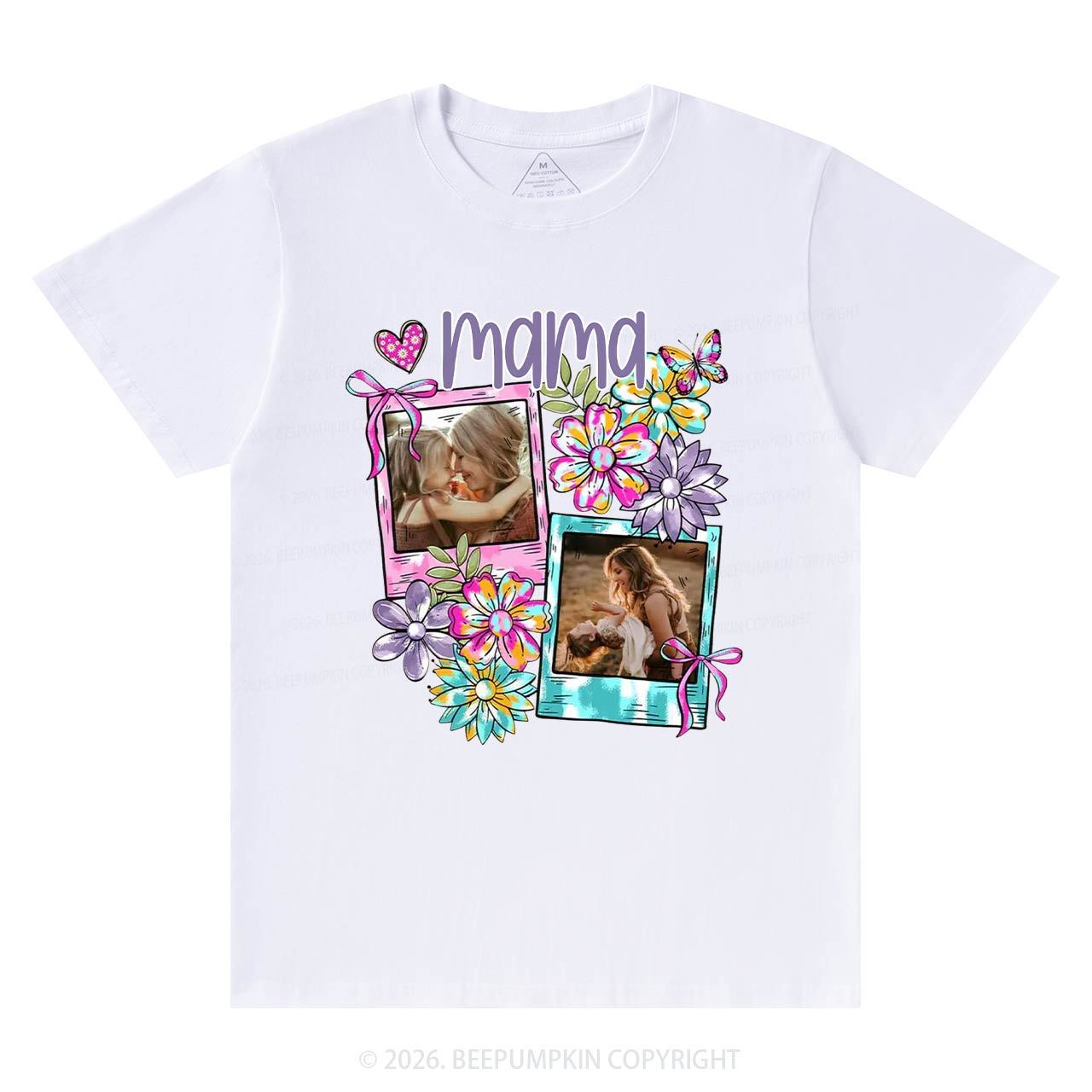 Personalized Floral Coquette Bow Photo T-Shirt For Mom