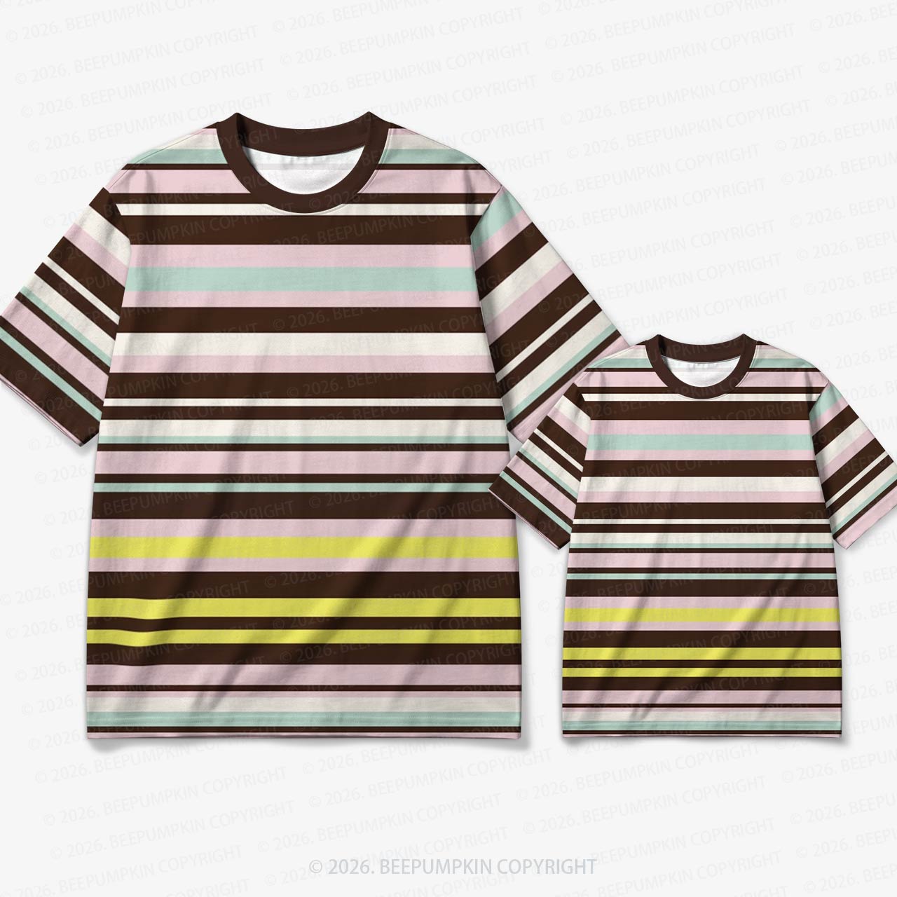 Retro Mocha Mint Stripe Family Matching Ringer T-Shirt