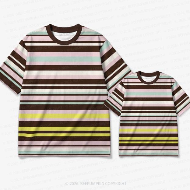 Retro Mocha Mint Stripe Family Matching Ringer T-Shirt