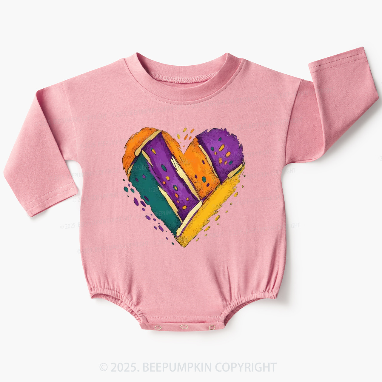 Mardi Gras Heart Baby Bubble Romper Beepumpkin